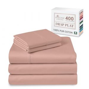 Pizuna Coton Peigné Parure de Lit 180x200 cm 2 Personnes Rose brumeuse, 100% Coton Longue durée 400 Fils de Satin, 1 Drap Housse, 1 Drap Plat, 2 Taie d'oreiller, 1 Traversin (Draps de Coton 5 Pièces) (Pizuna Linens, neuf)