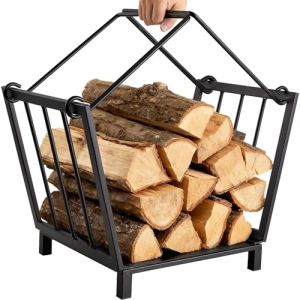 Amagabeli panier à buches 35 x 32 x 32cm panier a bois cheminee Porte-bûches de cheminée Support À Bois De Chauffage Acier range bois Intérieur/extérieur Poêle (Amaya Trade Store, neuf)