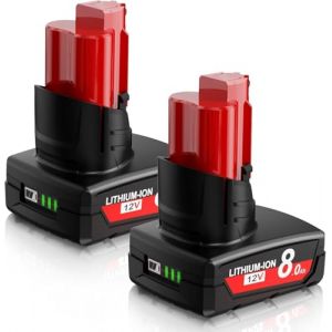 2X 8.0Ah Batterie pour Milwaukee M12, Powtree Batterie de Remplacement pour Milwaukee 12V Li-ION M12B 48-11-2411 48-11-2440 48-11-2402 48-11-2460 Outil &Eacute;lectrique sans Fil avec Indicateur (Bonasi-eu, neuf)