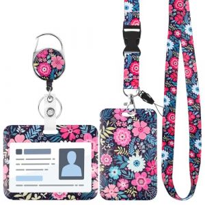 2 Pi&egrave;ces Porte Badge Tour de Cou avec 2 Pcs Porte-cartes, Porte Badge Enrouleur Cordon Tour de Cou avec Fermoir Mousqueton Pivotant pour Carte de Bus, Carte Bancaire, Carte d'Identit&eacute;, Cl&eacute; (grimig, neuf)