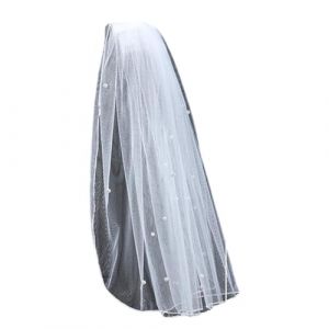 Voile de mari&eacute;e avec perles et peigne &agrave; cheveux, robe de mari&eacute;e &eacute;l&eacute;gante et courte pour robe de mari&eacute;e, accessoires photo, voile de mariage court (JIUYUETIAN, neuf)