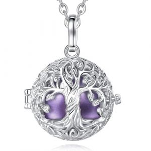 EUDORA Harmony Ball Collier Bola de Grossesse pour Femme Maman, Pendentif Carillon Musical Arbre de Vie, Boule de Bola pour Appel D'ange Bijoux Cadeau, 114,3 cm + 76,2 cm (violet) (EUDORA Harmony Ball, neuf)