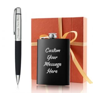 Yastar Stylo à bille personnalisé avec drapeau personnalisé - Stylo de luxe en cuir PU - Gravure de votre message, nom sur le stylo - Coffret cadeau unisexe (YENAMAOYI, neuf)