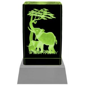 Kaltner Präsente Lumière d'ambiance – un cadeau très particulier : bougies LED, bloc en verre et cristal – Gravure laser 3D animaux éléphants (Kaltner Präsente, neuf)