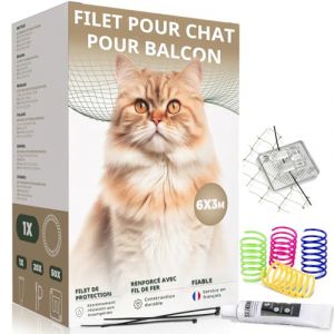 WOOWOOD Filet pour chat (sans per&ccedil;age) &ndash; Avec crochet adh&eacute;sif et colle silicone &ndash; Filet pour chat pour balcon &ndash; Filet de protection pour chat pour balcon &ndash; Filet de protection pour chat (6 x 3 m) (Varento, neuf)