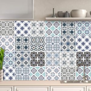 AREDE 32 x Feuilles Mural Stickers Carrelage 2D Imperméables Carreau de Ciment Adhesif, Autocollants Carreaux Dosseret pour Cuisine, Salle de Bain la Décoration à la Maison / 15 x 15 cm / T1006 (AREDE HOME DECOR, neuf)