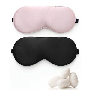 lulir Masque de Sommeil en Soie 1Pcs,Masque de Nuit Soie Doux,Cache Yeux pour Dormir avec Sangle R&eacute;glable,Masque Yeux Doux Occultant,Id&eacute;al pour Voyage,Avion,Sieste et Repos (Noir et Rose) (ZUNSO, neuf)