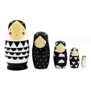 Lot de 5 poup&eacute;es gigognes Russes en Bois, Jolies poup&eacute;es matriochka empilables Noires et Blanches pour Enfants et Adultes, Design &eacute;tanche pour P&acirc;ques, la f&ecirc;te des m&egrave;res, l'anniversaire (ningbajqqW, neuf)