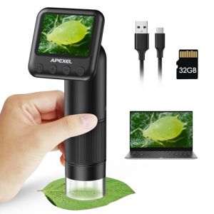 Microscope numérique Portable LCD, Microscope Portable 800x pour Enfants avec lumières LED Microscope loupe électronique, Handy-Mikroskop, USB vers PC avec Carte SD et Diapositives d'échantillons (Evileye Lens, neuf)