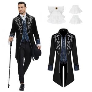 rumnigh Veste m&eacute;di&eacute;vale de style steampunk pour homme &ndash; Veste m&eacute;di&eacute;vale et gothique brod&eacute;e en velours &ndash; Uniforme victorien pour soir&eacute;e sur le th&egrave;me du steampunk et soir&eacute;e dansante, Halloween (noir (BUYUSHANGMAO, neuf)