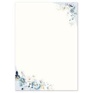 Lot de 50 feuilles de papier &agrave; lettre Motif fleurs bleues Format A4 (210 x 297 mm) 90 g/m&sup2; Motif floral (Paper-Media, neuf)