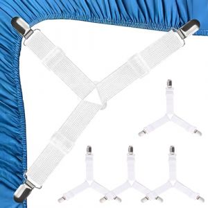 COYUN 4 pcs Tendeur Drap Housse, Sangles pour Draps de Lit, Blanches Aattache Drap Housse, Élastiques Ajustables Sangle Drap Housse avec Pinces Métalliques pour Housses de Matelas, Coussins de Canapé (HLWA RETAILS LTD UKSTORE, neuf)