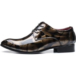 Chaussure Homme Derby Oxford Homme Classique Brogues Casual Mariage Chaussures Dressing Lacets Cuir Vernis 1012 Doré Taille 38 (Free Mobile OU, neuf)