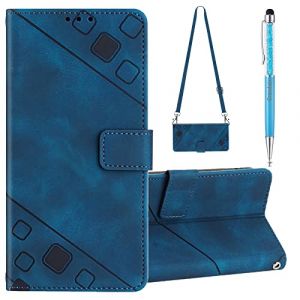 Grandoin Coque pour Xiaomi Pocophone F1 avec Cordon, Réglable Lanyard Housse Rabat Portefeuille Cuir Etui, Slim TPU Silicone Bumper Magnétique Housse, Antichoc Wallet Case Xiaomi Pocophone F1 (Bleu) (Grandoin FR Store, neuf)