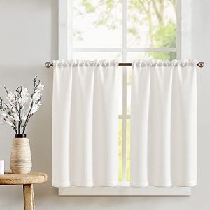 TOPICK Rideau Cuisine Double Rideau Court à Passe Tringle Petit Rideau sous Evier Semi Transparent Rideau Intérieur Moderne Decoration pour Salon Placard Petite Fenetre Porte 70x90cm 2 Pièces Blanc (Hangzhou Fangao, neuf)