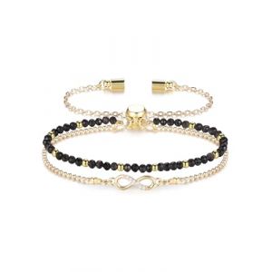 Jovivi Bracelet Pierre Naturelle Perle Fine Pierre Précieuse de 3mm Bracelet Porte Bonheur Bijoux Fantaisie pour Femme Fille Fête de Mère Valentine (obsidienne) (kaenmis, neuf)