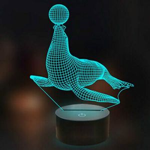 FISSEN 3D Otarie LED Lampe d'illusion Optique Lampe Lumi&egrave;re de Nuit avec C&acirc;ble USB et 7 Couleurs D&eacute;coration pour Enfant Chambre Chevet Table de B&eacute;b&eacute; Enfant Cadeau De No&euml;l F&ecirc;te Anniversaire (VFDJKNBGS, neuf)