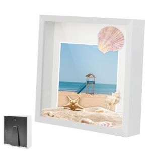 Cadre Photo 3D, Cadre Photo Profond à Remplir 25 x 25 cm, avec Plaque Acrylique Transparente, Cadre Objet 3D Profond 3cm, pour Cadeau de Mariage, Cadre Profond en Bois, pour la Maison, Salon, Blanc (Huamirra Eur, neuf)