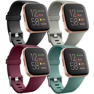 Ouwegaga Pack 4 Bracelets de Remplacement en Silicone pour Fitbit Versa, Petit Noir/Rouge/Gris/Pin&egrave;de (OUWEI Direct-EU, neuf)