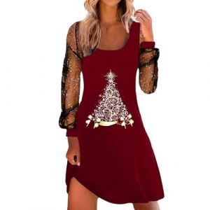 Robe de Noël pour Femmes Lutin Elfe Robe Noel Coton Vintage Rétro Audrey Hepburn Soirée Cocktail au Genou année 50 60 Robes Christmas Dress Mère Noël Déguisement Sexy (D-Red, XL) (BAULMD（90% Big Promotion Without Discount Code ）, neuf)