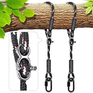 BeneLabel 2pcs Sangles de Suspension, 2M Corde de Balançoire Hamac Réglable Extensible en Polyester pour Arbres Chaises Jeux Accessoires, Jusqu'à 1000lbs, 10mm de Diamètre, Noir (besthouse, neuf)