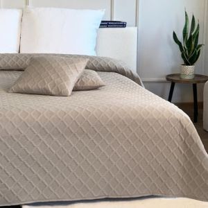 Euromat Couvre-Lit Quilt Matelassé avec 2 taies d'oreiller 40x40 cm- (Beige Taupe- Parla 3D, 220x240 cm) (euromat, neuf)