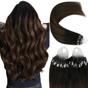 YoungSee Extension Cheveux Naturel Balayage à Froid Extension Cheveux Naturel Loops Brun Fonce avec Brun Moyen Extension Anneaux Cheveux Naturel 14 Pouces 35 Cm Extension Cheveux Micro Ring #2/2/6 (YoungSee Europe, neuf)