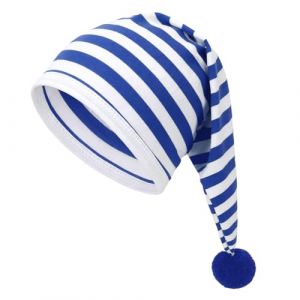 Meleager Bonnet de Nuit, Bonnet de Couchage en Coton pour Adulte, Chapeau Pointu &agrave; Pompon pour Carnaval, No&euml;l (Rayures Bleues et Blanches) (WEIMEIYING, neuf)