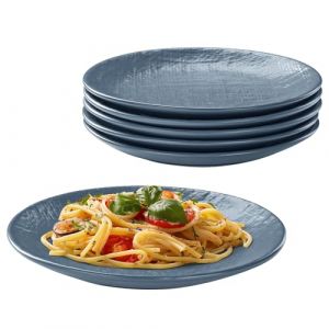 Navaris Petite assiette plate en grès - Lot 6x assiettes plates 20 cm pour 6 personnes - Service de vaisselle design tissé texturé pour dessert dîner viande steack poisson (SX-Commerce, neuf)