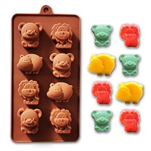WishesMar Moule à Chocolat Forme de Animaux Lion, Hippopotame Ours 8 Cavités Moules en Silicone pour Bonbon Glace Petit Savon Décoration de Gateau (Nicemeet999, neuf)