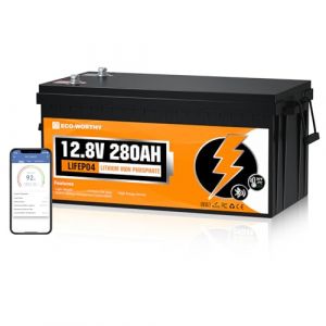 ECO-WORTHY Bluetooth Batterie Lithium 12V 280AH LiFePO4 avec BMS Protection, Plus de 6000 Cycles, 3584Wh Batterie Lithium pour Camping-Car, Bateau, Syst&egrave;me Solaire, Masion,Panneau Solaire (Lvxingxia, neuf)