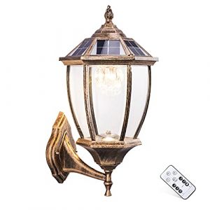 FREEDL FREEDL LED Solaire Mural Applique Extérieure Vintage, lanterne Lèche-murs Dimmable Rustique avec Télécommande et Capteur lumière, Étanche Lampe De Cour Aluminium Murale Éclairage Antique,Marron (Jinlilai Trading, neuf)