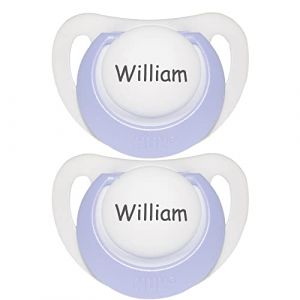 T&eacute;tines personnalis&eacute;es, Lot de 2 t&eacute;tines personnalis&eacute;es NUK en silicone - Taille 1, 0 &agrave; 6 mois - Nom, t&eacute;tine - Sans BPA - Fabriqu&eacute; &agrave; Denmark (Matetine, neuf)