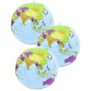 GAJUS 3 Pcs Globe Gonflable en PVC, Globe du Monde pour Plage, École, Bureau - Éducatif pour Enfants et Adolescents - 40,6 cm Avant Gonflé, 30,5 cm Après (Couleur Unique) (guangzhouyihua01, neuf)