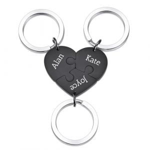 OTXIXTO Porte-clés Pièce Puzzle Coeur Noir Personnalisé Porte-clés Puzzle Coeur Personnalisé avec 3 Noms Ensemble de Bijoux de Porte-clés Gravés en Acier Inoxydable pour Couples Sœurs Amis Cadeaux (OTXIXTO, neuf)