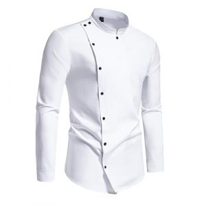 Mymyguoe Chemise brod&eacute;e pour homme - Coupe ajust&eacute;e - Style gothique - Chemise asym&eacute;trique &agrave; manches longues - Haut chic - Col montant - Chemise d'affaires - Chemise de loisirs, Q1 blanc, L (Mymyguoe, neuf)