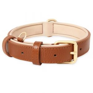 HEELE Collier pour Chien, en Cuir, Collier de Chien Ajustable Coussin Moelleux Cuir Nouvelle Couleur de Rembourrage pour Petits, Moyens ou Grands Chiens, Nouveau Marron, L (HANTUO, neuf)