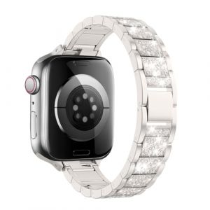 MoKo Bracelet en M&eacute;tal Compatible avec Apple Watch Series 11/10 42mm, 9/8/7 41mm, SE 3/SE 2/SE/6/5/4 40mm, 3/2/1 38mm, Diamant &Eacute;tincelant Bijoux Bracelet Remplacement Strass Femmes, Or &Eacute;toil&eacute; (Fengchidianzi, neuf)