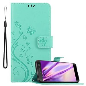 cadorabo Housse Compatible avec Sony Xperia XA2 en Turquoise Floral - Coque de Protection au Design Floral avec Fermeture magnétique, Fonction de Support et emplacements pour Cartes (cadorabo-shop, neuf)