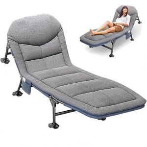 Lit de Camp Pliable 1 Personne avec Matelas, Lit de Camping pour Adultes, 5 Positions Dossier Réglable, 190x65x30cm Bedchair Peche Carpe Lits de Camp et Hamacs pour Jardin Camping Extérieur, Gris (ShanXiGuanTaoGuoJiMaoYiYouXianGongSi, neuf)