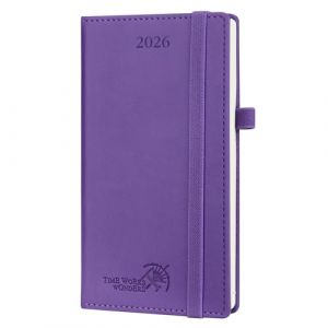POPRUN Agenda de Poche 2026 Semainier 16,5 x 9 cm - Couverture Rigide en PU Cuir, Petit Planner D'Jan 2026 à Déc 2026-12 Mois, Avec signet à 2 rubans, Papier 100 g/m², Pourpre (Time Works Wonders, neuf)