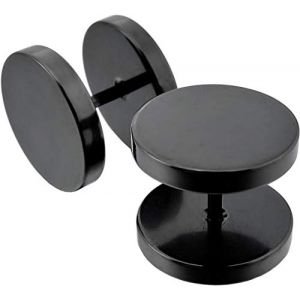 12mm Paire Boucles d’Oreilles Noir Barbell Haltère Vis Piercing Clou à Visser Jeu de Goujon Plug Bouchon Faux Écarteur Ronde Hypoallergénique fake tunnel black cadeau homme femme fille garçon (►Cameleon-Shop Expédition Rapide Depuis la FRANCE◄, neuf)