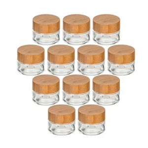 gouveo Lot de 12 pots de cr&egrave;me 15 ml en verre avec couvercle en bois - pot de cr&egrave;me vide &agrave; remplir - petits pots pour cr&egrave;me, cosm&eacute;tiques, lotion - parfaits pour le voyage et le sac &agrave; main (CTT015BM) (flaschendiscount, neuf)