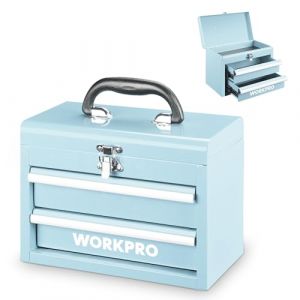 WORKPRO Bo&icirc;te &agrave; Outils M&eacute;tallique Portable &agrave; 2 Tiroirs, Mini Coffret avec Compartiment Sup&eacute;rieur, Glissi&egrave;res &agrave; Roulement &agrave; Billes, Poign&eacute;e Ergonomique, Rev&ecirc;tement PVC et Patins Antid&eacute;rapants (TS.Werkzeug, neuf)