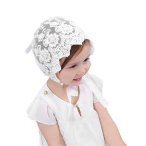 QEXUJOW Bonnets, casquettes et bobs bébé fille Chapeau de bébé fille en dentelle, chapeau de baptême, chapeau de soleil de princesse, chapeau de fleur, accessoires Photo (blanc) (jianxinzhao, neuf)