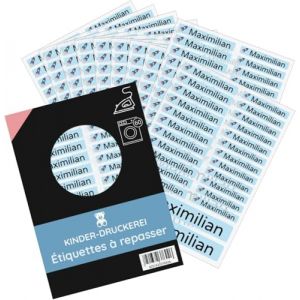 200 pièces (bleues) étiquettes thermocollantes personnalisées/pour vêtements/étiquettes de linge 3 tailles dans un set de feuilles/jusqu'à 90 degrés/pour la maternelle, la garderie et l'école (tampon-personnalisé, neuf)