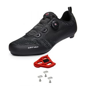 ARTVEP Chaussures de Cyclisme Homme Femmes Chaussure Peloton Chaussures de Vélo Route VTT, Compatibles Look SPD SPD-SL Delta avec Crampons Antidérapants Noir EU 42 (Superest-EU, neuf)