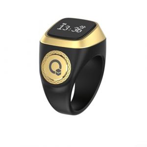 Solaughguy IQibla Smart Zikr Ring Compteur de bague num&eacute;rique &eacute;tanche, avec 5 notifications de temps de pri&egrave;re et alertes de vibration pour homme et femme avec 3 tailles (18 mm, noir) (Zecengstar, neuf)