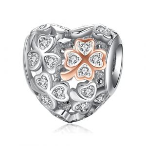 Amuefer Tr&egrave;fle C&oelig;ur Charms pour Bracelets Pandora et Colliers Argent Sterling Or Rose Perle Charme No&euml;l Bijoux Cadeaux pour Femme Fille Enfant (FengHangQi, neuf)