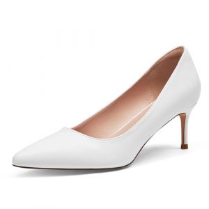 Zhabtuc Escarpins à Bout Pointu pour Femme – Talon de 6 cm, Chaussures de Bureau Confortables, Chaussures de soirée essentielles, Blanc Mat, 38 EU (Tiance, neuf)